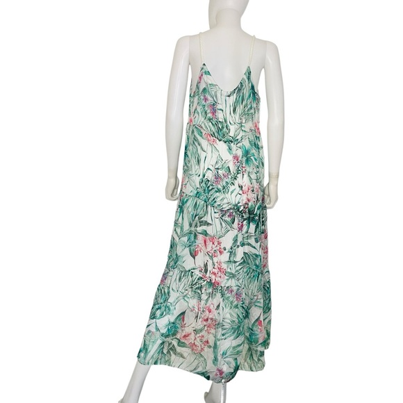 NWT $198 Italy Elena Baldi Silk blend floral Tropical FLOWING Maxi Tent Dress L - Picture 4 of 6